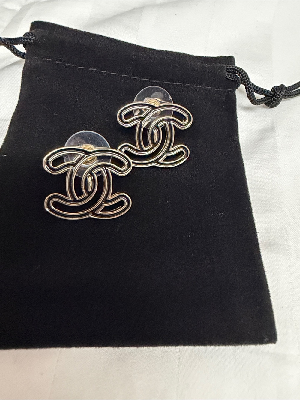 Fashion Jewelry Gold and Black Interlocking Logo Earrings